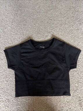 Aerie Offline Black Cropped Tee - Short Sleeve Crew